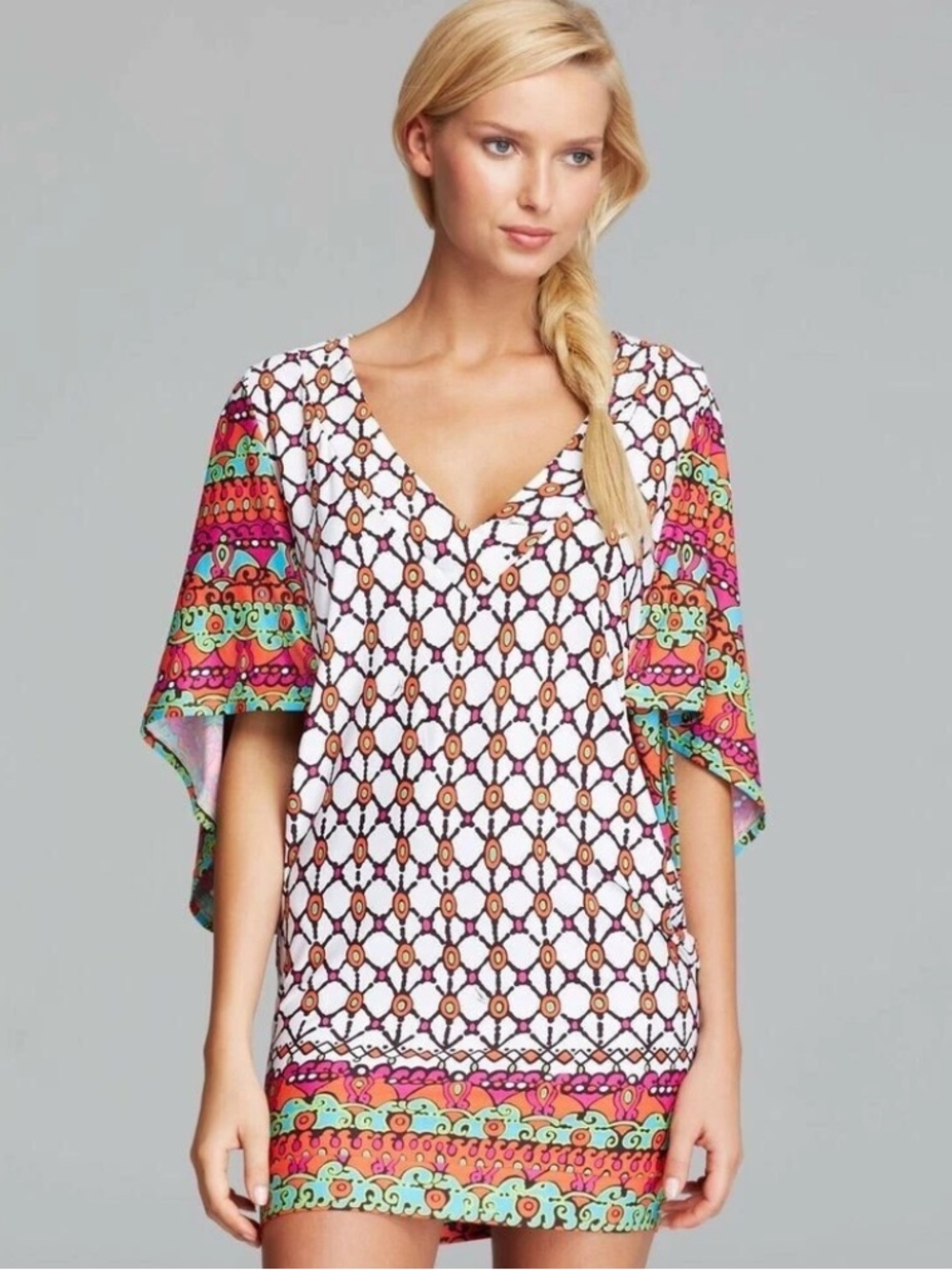 Trina Turk Venice Beach Caftan Swim Cover-Up Tunic Top L Boho Beach MSRP $148